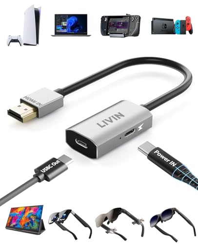 HDMI to USB C Adapter (4K@60Hz) Portable Monitor, AR Glasses XREAL One Air 2 Pro/VITURE Luma/RayNeo Air 3s/Rokid,HDMI Male(Source) to USB C Female(Display) Laptop,PS4/5,Xbox,Switch,ROG Ally,Steam Deck - color: Silver