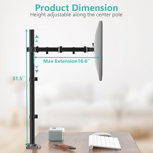 WALI Monitor Arm Mount for Desk, Single Extra Tall Computer Desk Mount, Monitor Bracket Mount Stand Single, up to 34 inch, 22 lbs (M001XL), Black - size: 13"-34", style: Single