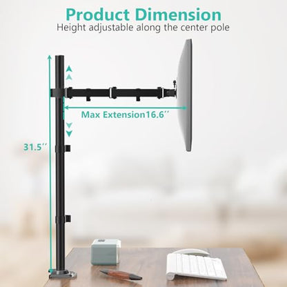 WALI Monitor Arm Mount for Desk, Single Extra Tall Computer Desk Mount, Monitor Bracket Mount Stand Single, up to 34 inch, 22 lbs (M001XL), Black - size: 13"-34", style: Single