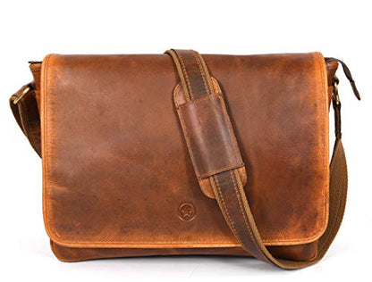 16" Crossbody Bag Leather Laptop Messenger Bag For Men with trolley sleeve for school office (Caramel) - color: Caramel