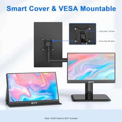 KYY Portable Laptop Monitor,14"1080P Travel Computer Screen with VESA Mount | 14"USB-C & HDMI Computer Gaming Screen with Smart Cover, Dual Speakers, for Mac PC Phone Xbox PS5 Switch, K5-3 - color: Black