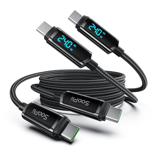 SOOPII USB C to USB C Cable [6.6ft/2Pack], 240W USB C Cable,Nylon Braided Type C Fast Charging Cables with LED Display for lPhone 16/15 Pro Max, Galaxy S25/S24, MacBook Pro/Air, iPad, Laptop,Black - color: Black, size: 6.6FT-2Pack 240W