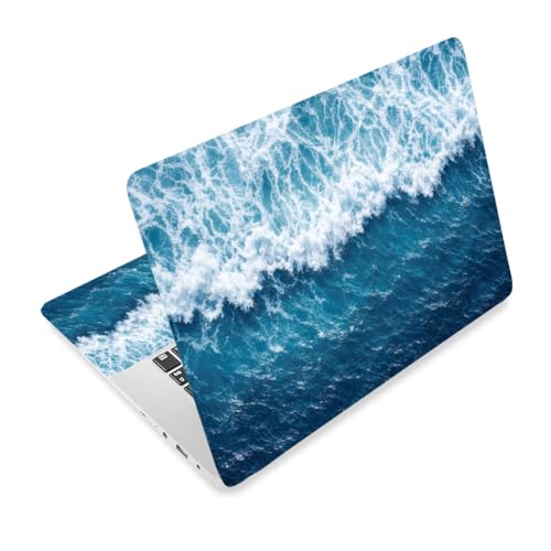 3Pcs Ocean Laptop Skin Sticker Waves Universal Removable Vinyl Stickers Fits for 12.1 13 14 15.6 16 Inch Waterproof Notebook Decal Cover Gift - color: dark blue and light blue