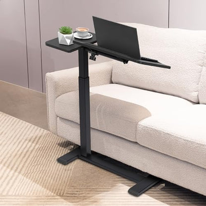 Adjustable Overbed Bedside Table with Hidden Wheels, Pneumatic Tilt Board Rolling Laptop Standing Desk Cart, Mobile Over Bed Sofa Chair Side End Tables, Walnut (Black) - color: Black