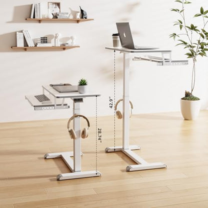 ETHU Overbed Table with Wheels, Medical Table with Drawer, Hospital Bed Table, Workstation Desk, Adjustable Overbed Bedside Rolling Laptop Desk, Marble White - color: Marble White