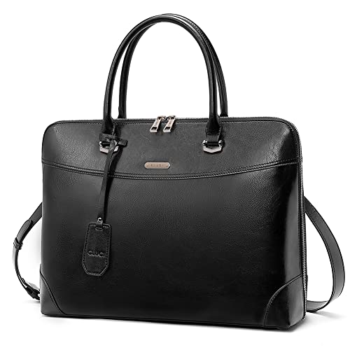 CLUCI Leather Briefcase for Women 15.6 Inch Laptop Business Computer Ladies Stylish Work Handbags Shoulder Bag - color: Z Black