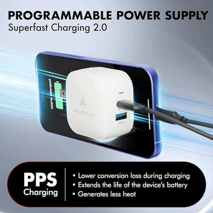 48W GaN Charger, Wozoyo Type-C & USB-A Superfast 2.0 Charging, Compatible for iPhone 17/16/16 Pro Max/15 Series/iPad Pro, Smartphones, Tablets and More, PD/PPS/QC 3.0,Compact Foldable Plug,