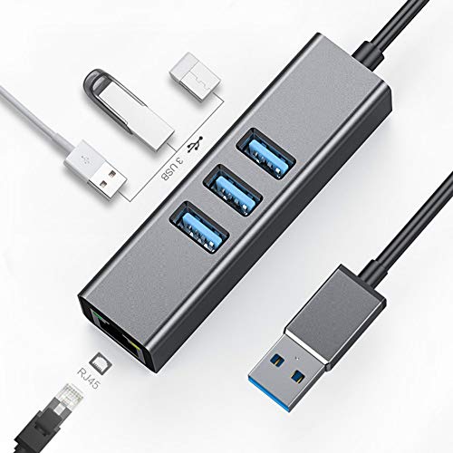 USB 3.0 to Ethernet Adapter, 3-Port USB 3.0 Hub Gigabit Ethernet Hub Network RJ45 1000Mbps Support Windows 10,Mac OS, Surface Pro,Linux,Chromebook and More
