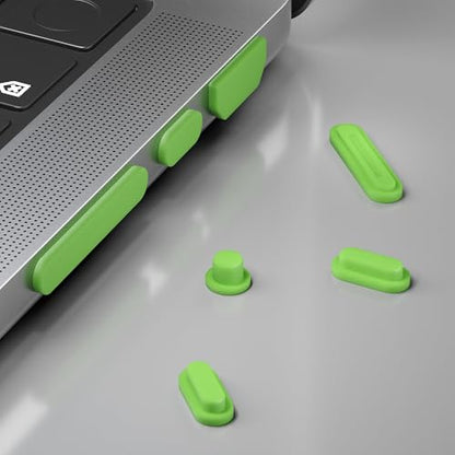 ProElife 7-Pcs Anti Dust Dirt Plug for MacBook Pro 14 16 M5 M4, Green | Durable Laptop Silicone Anti Dirt Protective Cover, Custom Fit Design, Easy to Apply and Clean, Non-Slip Dust Plugs Set - color: Green