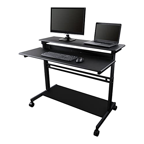 Stand Up Desk Store Rolling Adjustable Height Two Tier Standing Desk Computer Workstation (Black Frame/Black Top, 48" Wide) - color: Black Frame/Black Top, size: 48 Inches