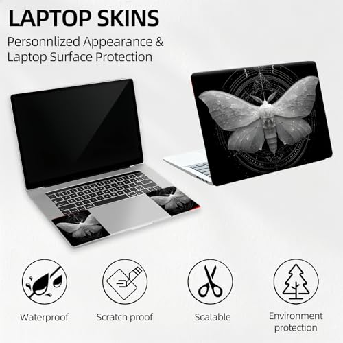 Black and White Moth Universal Laptop Skin Sticker 3PCS, Protective Decal Trim-to-Fit 11.6" 13.3" 14" 15.6" Laptop Vinyl Cover, Removable Anti-Scratch Computer Decal Protector - color: Black and White Moth