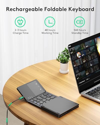 Samsers Foldable Bluetooth Keyboard with Touchpad, Ultra Slim Compact,Black | Multi-touch Trackpad, Full Size, Phone Holder, USB-C Charging, 1 Device, for Android Windows iOS Mac OS, Mobile Productivity - color: Black, size: 1-Device