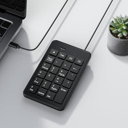 CBUS Wired USB-C Numeric Keypad for Laptop, 23 Keys Numpad Keyboard with Tab, Home, Email & Calculator Keys, 5ft Cable, Small and Lightweight Design - size: USB-C