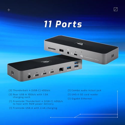 OWC 11-Port Thunderbolt Dock for Mac/PC with 96W PD and 3X Thunderbolt 4 | Thunderbolt 4 dock, 40Gb/s, 96W charging, 3x Thunderbolt 4, 3x USB A 10Gb/s, USB 2.0, 1GbE, SD UHS-II, 3.5mm audio - size: DOCK, style: Thunderbolt 4