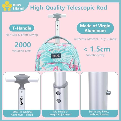 NEW TILAMI Rolling Backpack for Kids 18 Inch Wheeled Laptop Backpack Kids School Travel - color: Flamingo