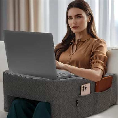 Lap Desk Pillow with Arm Rest, Gaming Pillow for Bed, Laptop Desk for Couch, Comfortable for Reading, Working, and Crocheting
