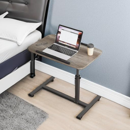 Furist Adjustable Overbed Bedside Table with Wheels Hospital Bed Table Portable Computer Stands Movable Desk Computer Table for Bed Laptop Stand for Couch - color: Oak Grey