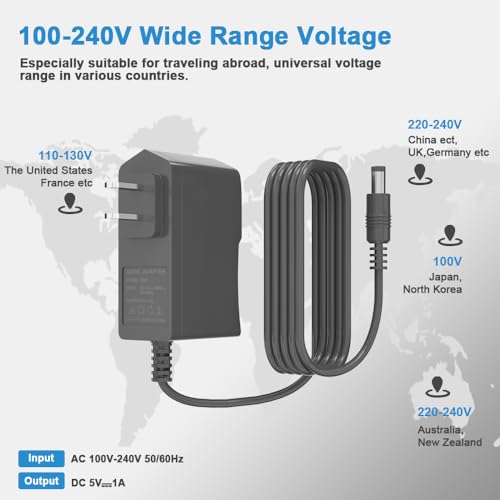 Universal 5V 1A Power Supply Adapter, 5W All-in-one Charger with 8 DC Tips 1000mA, 800mA, 600mA, 400mA, 200mA Available in Clock, Exercise Bike, Router, Security Camera, LED Strip Light, and More