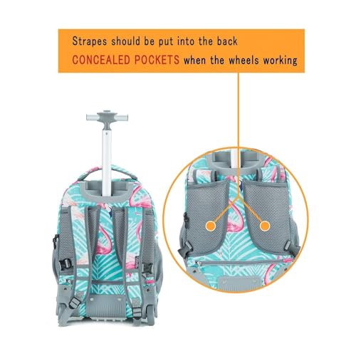 Tilami Kids Rolling Backpack 18 inch Boys and Girls Laptop Backpack, Flamingos - color: Flamingos