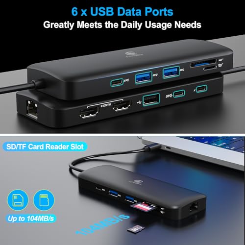 Laptop Docking Station Dual Monitor 2 HDMI, 11-in-1 USB C 4K@60Hz Dual Display Dock, Gigabit Ethernet, 100W PD Port, 5 USB A/C, SD/TF Card Slot for Dell, HP, Lenovo, Surface Windows Laptops