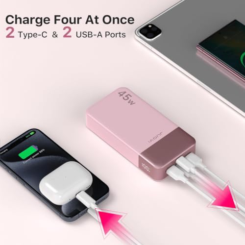 JUOVI Power Bank Fast Charging, 20000mAh 45W Portable Charger, Samsung Super Fast Charging Portable Phone Charger, USB C Power Bank for MacBook, iPhone 15 14 13 Pro Samsung S24 S23 (Pink) - color: Pink