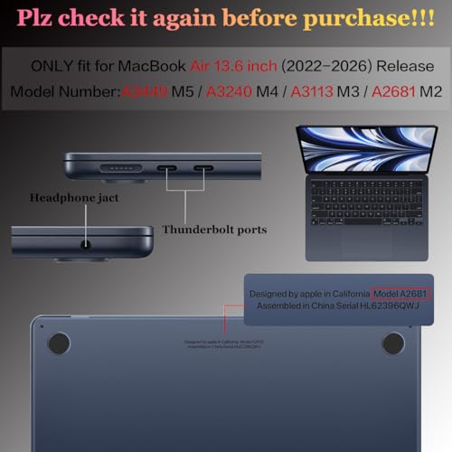 CISSOOK Compatible with MacBook Air 13.6 inch Case A3449 A3240 A3113 A2681 | 2026 2025 2024 2023 2022, 5in1 Set Hard Shell Case Keyboard Cover for MacBook Air 13.6 inch M2 M3 M4 M5, Texture Flowers - color: Air13.6inch-Texture flowers