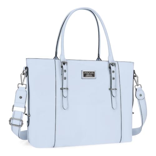 MOSISO Laptop Bag for Women, 17.3 inch Waterproof Vintage PU Leather Briefcase Shoulder Computer Laptop Tote Bag for Office Work, Sky Blue - color: Sky Blue, size: 17.3 inch