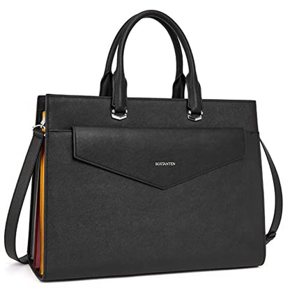 BOSTANTEN Briefcase for Women Laptop Tote 15.6 Inch Genuine Leather Handbag Work Bag Beige - color: C-black