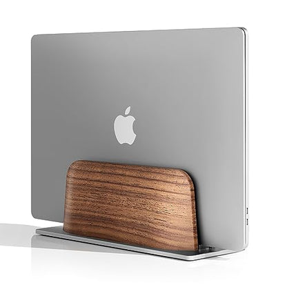UPERGO Vertical Laptop Stand for Desk, Laptop Holder to Dock MacBook, MacBook Pro and Other Laptops, Black Walnut Wood | Solid Black Walnut Wood & Aluminum, Adjustable 0.79"–1.42", Scratch-Resistant Pads, Anti-Slip Base, Natural Wood Grain