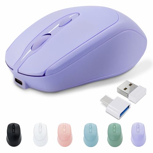 Rechargeable Wireless Mouse, Bluetooth for Laptop/iPad/MacBook Pro/Air, Silent for PC/Surface Pro/Lenovo/Samsung Table, Portable Slim Computer Mouse (Purple) - color: Purple