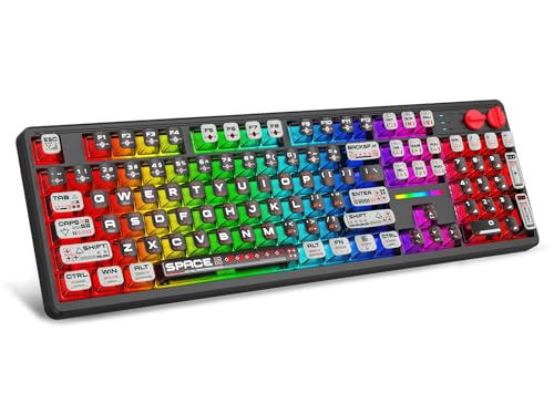 E-YOOSO Wireless Mechanical Keyboard Creamy, Bluetooth/2.4GHz/USB-C Wired, Hot Swappable Pre-Lubed Linear Switches, RGB Backlit, Cyber Mecha Style, Full Size Custom Gaming Keyboard for PC/Mac