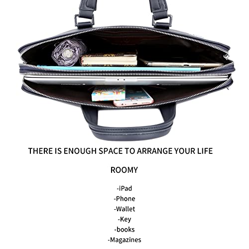FSD.WG]Business Bag Leather Briefcase Shoulder Laptop Business Bag for Men - color: Blue