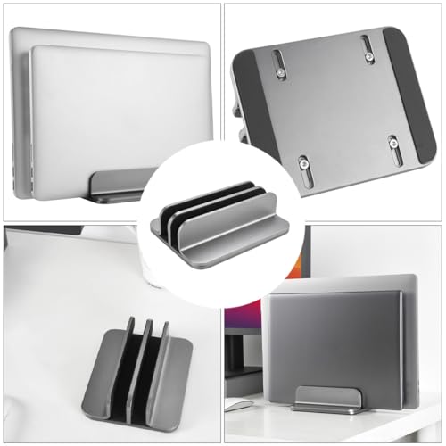 VANZACK Dual-Slot Aluminum Alloy Vertical Laptop Stand and Tablet Holder, Vertical Support Base for Desk, Compatible with Laptops and Tablets, Cooling and Space-Saving Design for Office