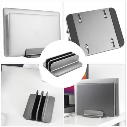 VANZACK Dual-Slot Aluminum Alloy Vertical Laptop Stand and Tablet Holder, Vertical Support Base for Desk, Compatible with Laptops and Tablets, Cooling and Space-Saving Design for Office