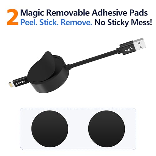 AGVEE 0.3ft Fixed / 3.3ft Extend Single-End Retractable Lightning Cable | Desk-Mounted, Pocket Size, 2.4A Fast Charger Cord for iPhone 14/13/12/11/XS/8/7/6/5, iPad, iPod, Cord Organizer - size: 0.3ft Fixed / 3.3ft Extend, style: A to Lightning