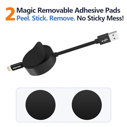 AGVEE 1ft Fixed / 3.3ft Extend Single-End Retractable Lightning Cable | Desk-Mounted, Pocket Size, 2.4A Fast Charger Cord for iPhone 14/13/12/11/XS/8/7/6/5, iPad, iPod, Cord Organizer - size: 1ft Fixed / 3.3ft Extend, style: A to Lightning
