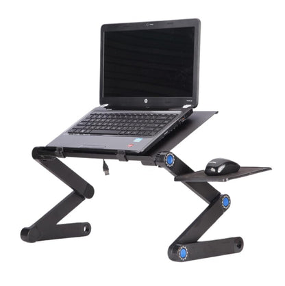 Adjustable Lap Laptop Computer Portable CPU Cooling Fan Ergonomic Vented Table Stand Desk Tray (480 * 260mm with Mouse Pad & Double Fans, Black) - color: Black, size: 480*260mm with Mouse Pad & Double Fans