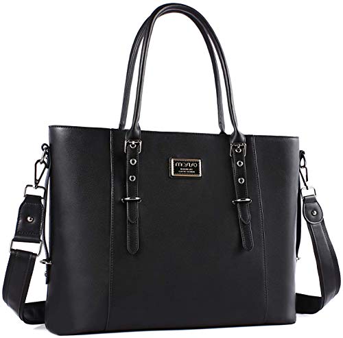 MOSISO Laptop Bag for Women, 13.3 inch Waterproof Vintage PU Leather Briefcase Shoulder Computer Laptop Tote Bag for Office Work, Black - color: Black, size: 13.3 inch