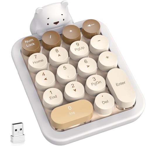 MOFII Cute Colorful Wireless Number Pad with Silicone Cover & Cute Bear Ornament, 2.4GHz Stable Wireless, Financial Accounting Extension (Milk Tea-Colorful) - color: Milk Tea-Colorful