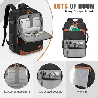 40L Travel Backpack, Flight Approved Carry On Laptop Backpack | Water-resistant, Personal Item Travel Bag, Fits 15.6/17.3 inch Laptop, Hiking, Camping, Business, Commute, Men & Women - color: Black, size: Large