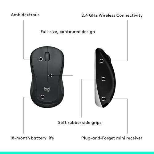 Logitech MK540 Full Size Advanced Wireless Keyboard and Mouse Combo | Full size quiet keyboard with number pad & integrated palm rest, full size ambidextrous mouse, includes USB-A Nano Receiver