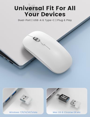 SABLUTE M31 Bluetooth Mouse for MacBook Pro/Air, iPad - Rechargeable Tri-Mode Wireless Mouse for 3 Devices (BT 5.2 + 2.4G), Sleek Slim Silent Mouse for Surface, Windows, White - color: Soft White