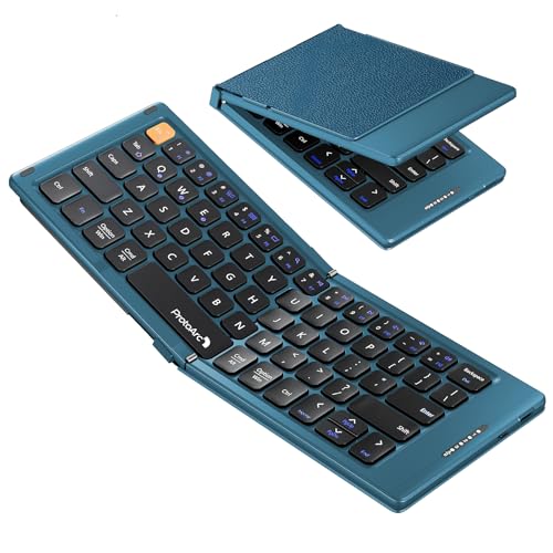ProtoArc XK04 Foldable Compact Keyboard for Phone and Tablet, Blue | Pocket-Sized, PU Leather Cover, Bluetooth 3-Device Workflow, for Business Travelers, On-the-go Typing - color: Blue
