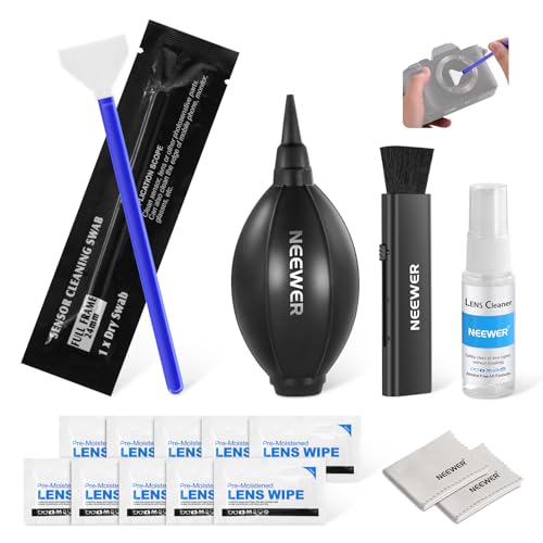 NEEWER 16 in 1 Camera Lens Cleaning Kit, Brush + Air Blower + Cleaning Swab for 24mm Full Frame Sensor + 1x Cleaner Spray + 2X Cloth + 10x Wet Lenses Wipe, HM-44