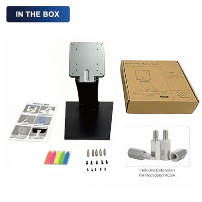 Foldable Portable Low Profile Monitor Stand, VESA 75x75/100x100 | Strong hinge stays securely in position throughout the -15° to +180° tilt range; compact, stable base saves desk space