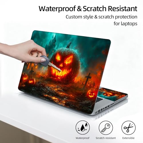 Universal Laptop Skin Sticker Decal, 12"-15.6" Aesthetic Vinyl Wrap, Halloween Pumpkin Castle Waterproof Notebook Cover Art Protector for MacBook HP Dell Lenovo, Fits 13" 14" 15" 15.6" - color: Halloween Pumpkin Castle
