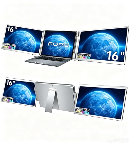 Laptop Screen Extender 16"-1200P 16:10 FHD Triple Monitor for 12-18.5" | Portable Monitor for Laptop with HDMI and USB-C Connectivity for MacBooks(NOT M1/M2/M3)/Wins, Chrome, Surface - size: 16"
