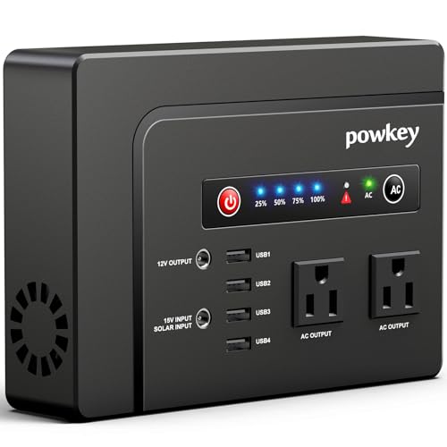powkey Portable Power Station 200W, 146Wh Portable Solar Generator Battery Pack with 2 Pure Sine Wave AC Outlets/4 USB A/1 DC Port, Lithium Battery Backup Power Supply for Camping Travel Outdoor Home - color: Black