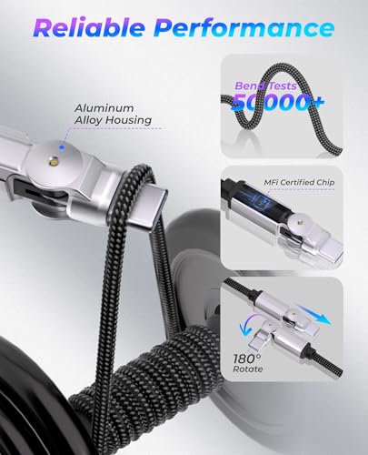 90 Degree USB C Cable Swivel Cord with 180° Rotating Head - 6.6FT Nylon Braided USB C to USB C Charger Cord with 60W Fast Charging, Data Sync, Apple Carplay for iPhone 17/16/15, iPad, Galaxy, Mac