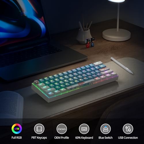 60% Mechanical Keyboard - Compact 60% Gaming Keyboard, RGB Backlit, 61 Keys, USB Wired for Windows Mac Laptop PC (61 Blue/Blue Switches) - color: 61 Blue/Blue Switch